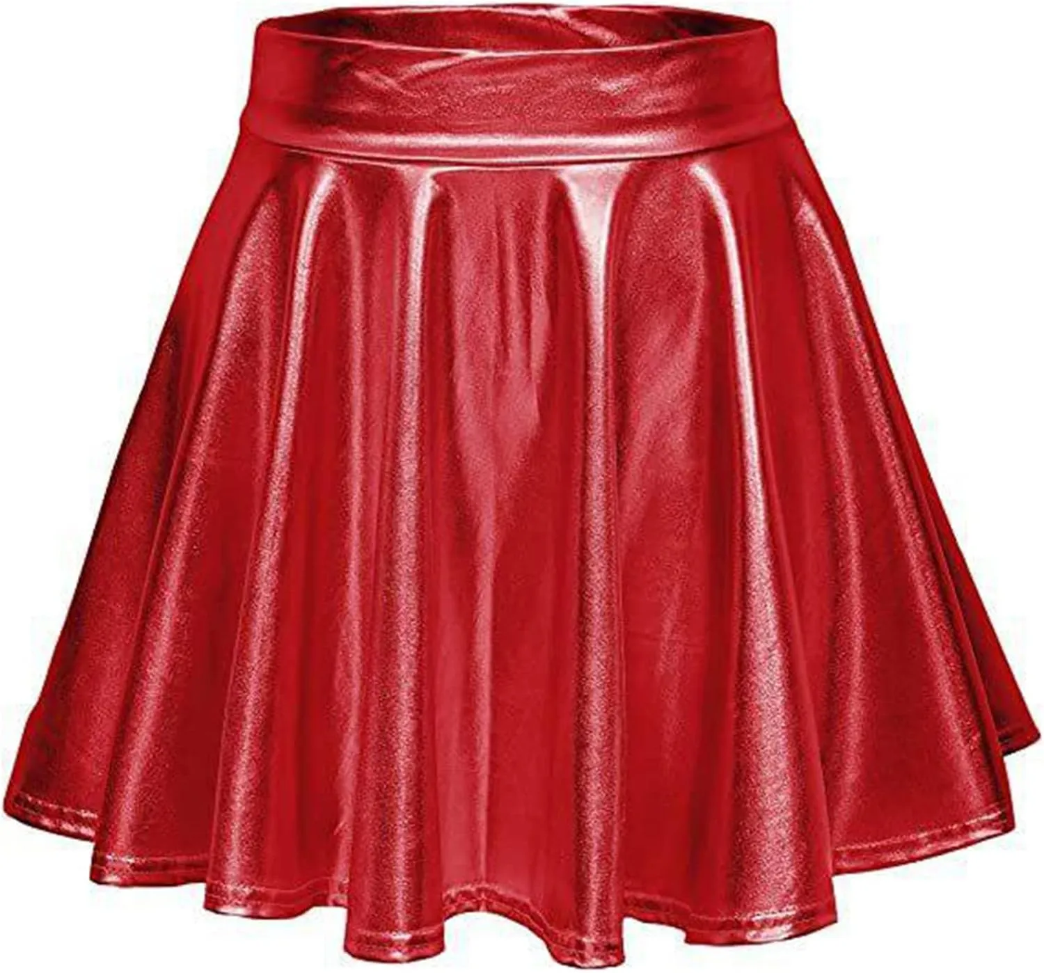 Womens Shiny Flared Pleated Short Mini Skater Skirt High Waisted A-Line Dance Skirt for Nightclub Costumes Clubwear