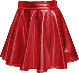 Womens Shiny Flared Pleated Short Mini Skater Skirt High Waisted A-Line Dance Skirt for Nightclub Costumes Clubwear