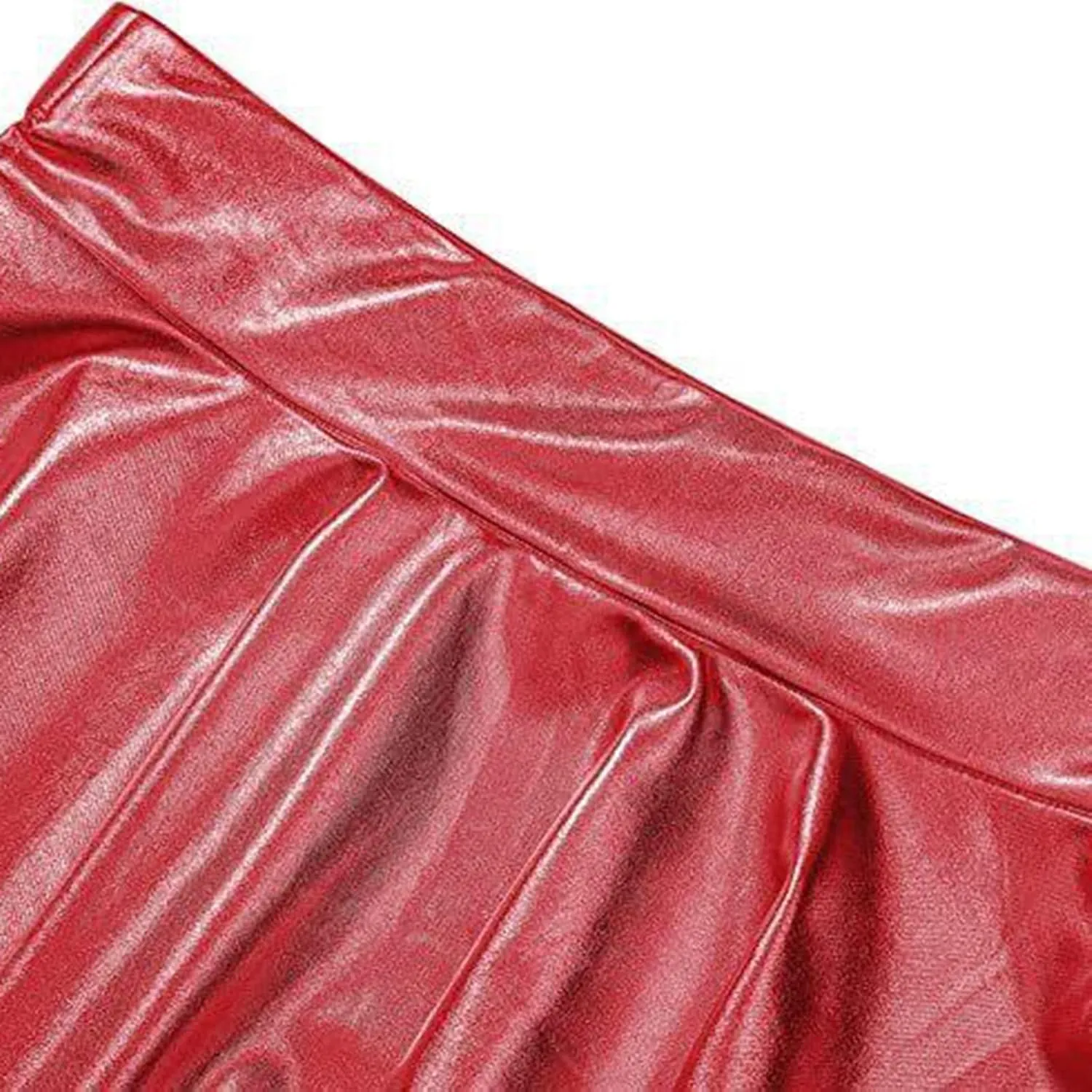 Womens Shiny Flared Pleated Short Mini Skater Skirt High Waisted A-Line Dance Skirt for Nightclub Costumes Clubwear