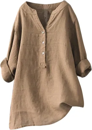 Womens Short Sleeve Cotton Linen Shirt Casual Crewneck Soft T Shirt Floral Loose Fit Summer Tee Tops