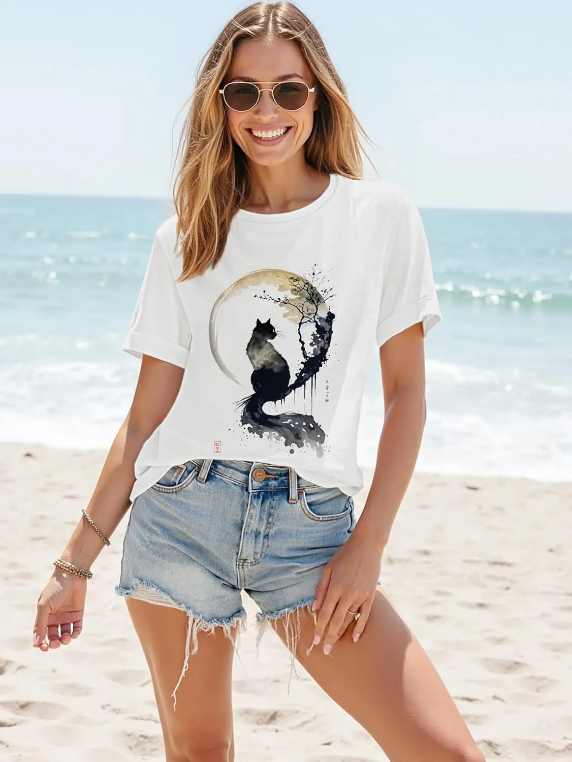 Women's Short Sleeve T Shirts Graphic Tees Crewneck Casual Loose 2025 Summer Boho Tops