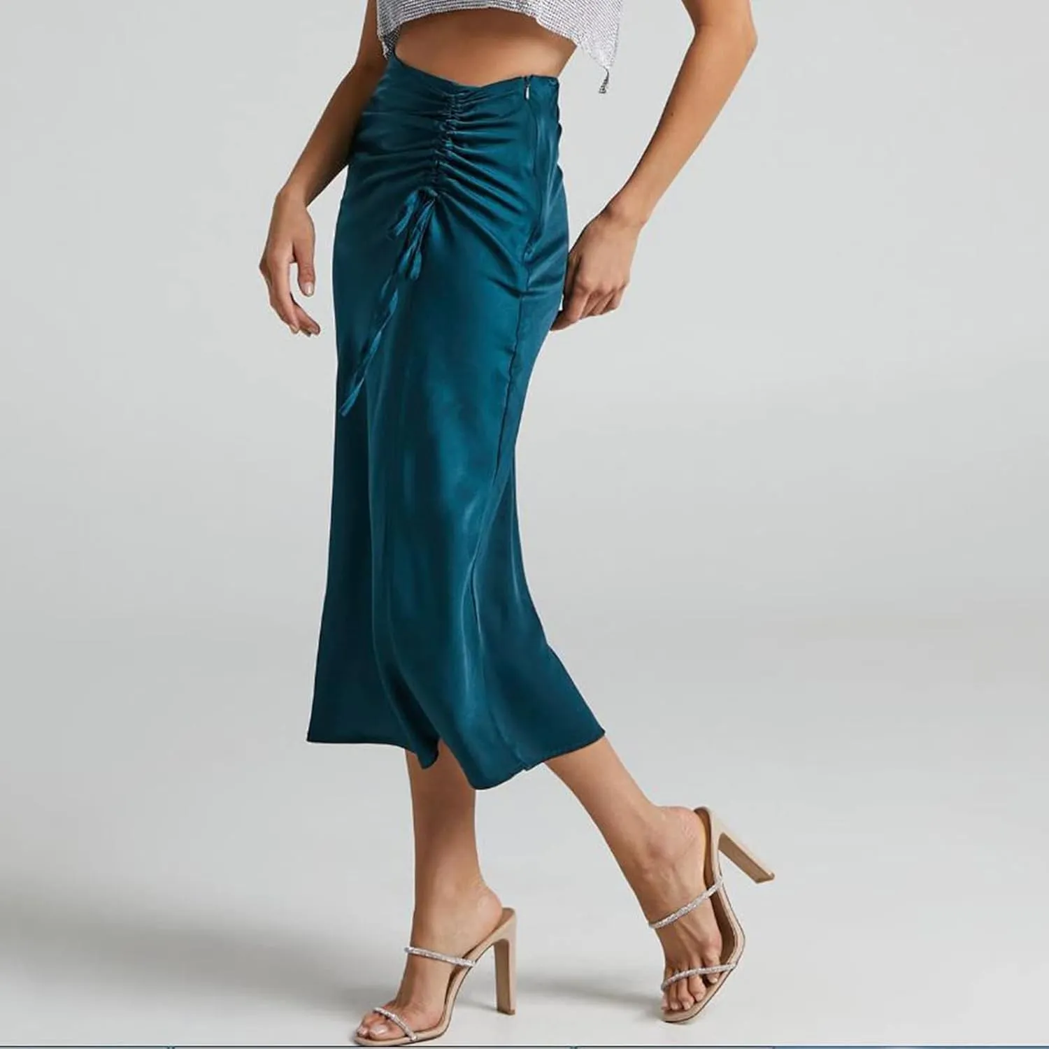 Womens Skirt 2024 Floral Print Hip-Wrapped Tight Skirts Sexy Ruched Solid Color Bodycon Skirt High Waisted Skirts