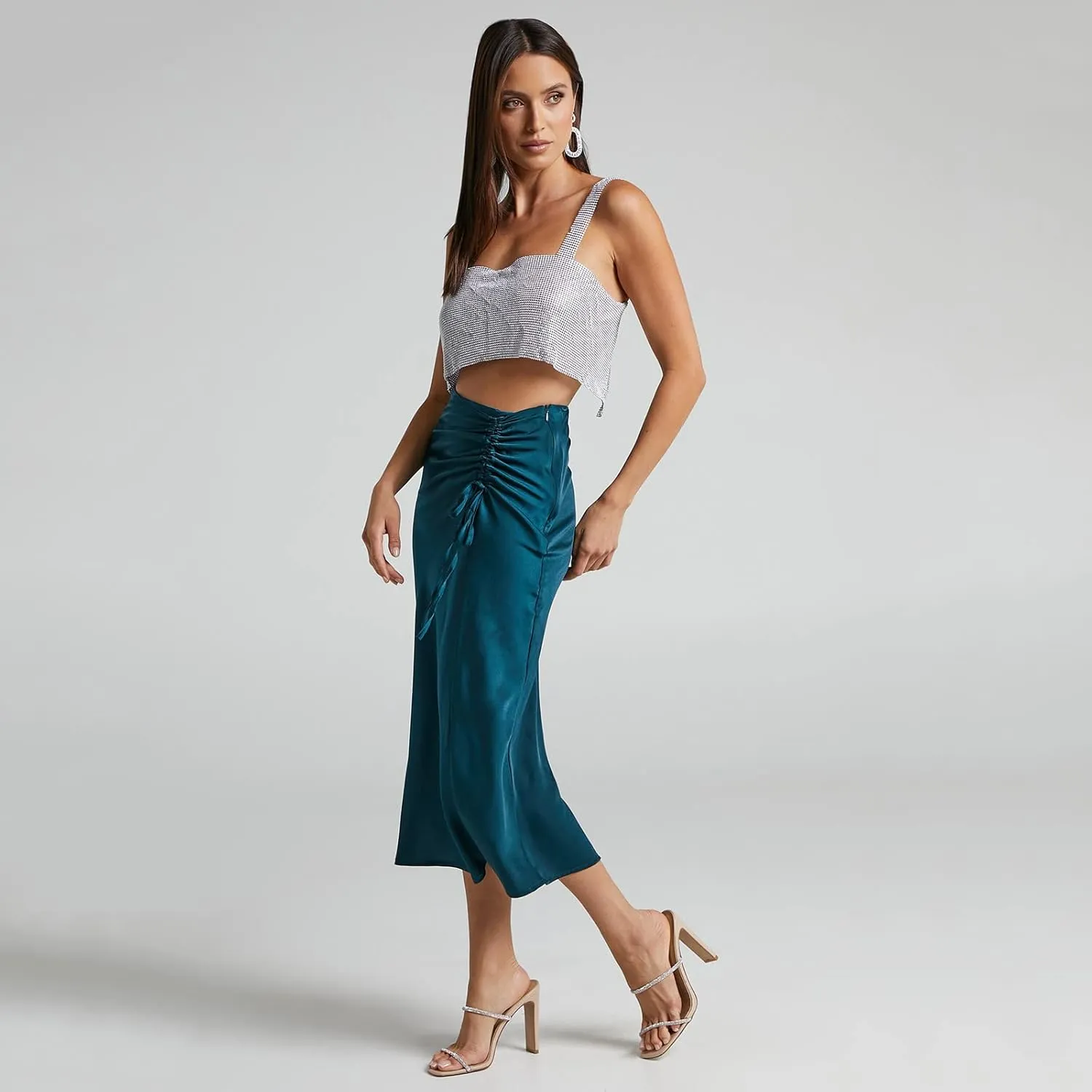 Womens Skirt 2024 Floral Print Hip-Wrapped Tight Skirts Sexy Ruched Solid Color Bodycon Skirt High Waisted Skirts
