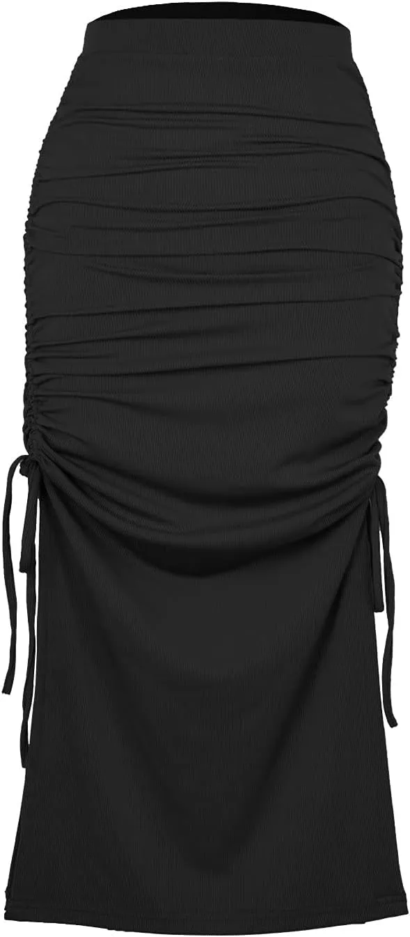 Womens Skirts Midi Length Solid Color Hip-Wrapped Split Skirt Sexy Elasticity Bodycon Skirts Trendy Elegant Skirt