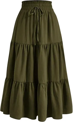 Women's Skirts Women's Summer Comfy Tiered Elastic High Waisted Skirts Casual Floral Print A Line Skirt