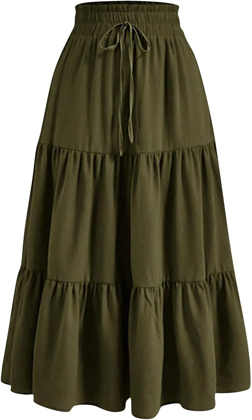 Women's Skirts Women's Summer Comfy Tiered Elastic High Waisted Skirts Casual Floral Print A Line Skirt