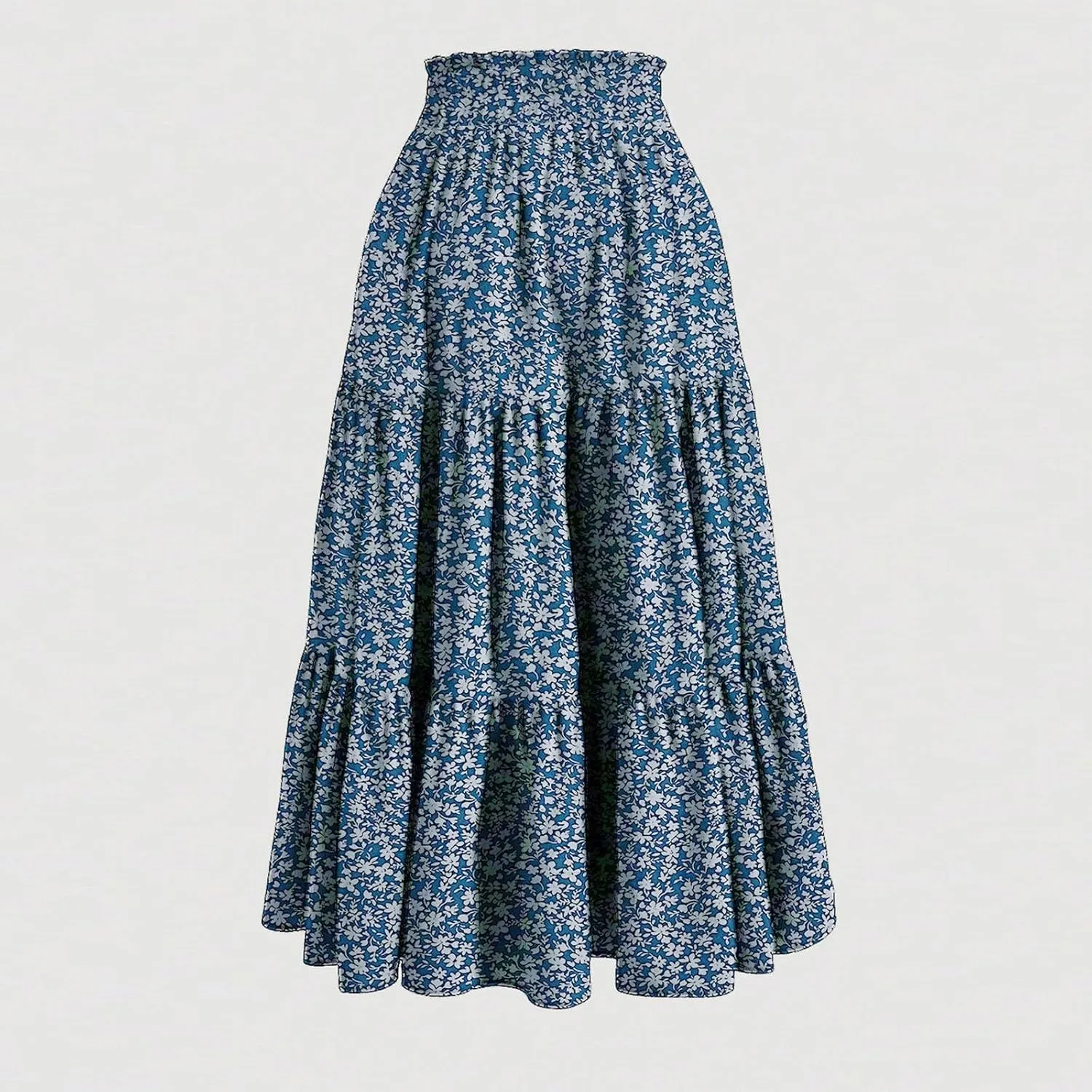 Women's Skirts Women's Summer Comfy Tiered Elastic High Waisted Skirts Casual Floral Print A Line Skirt