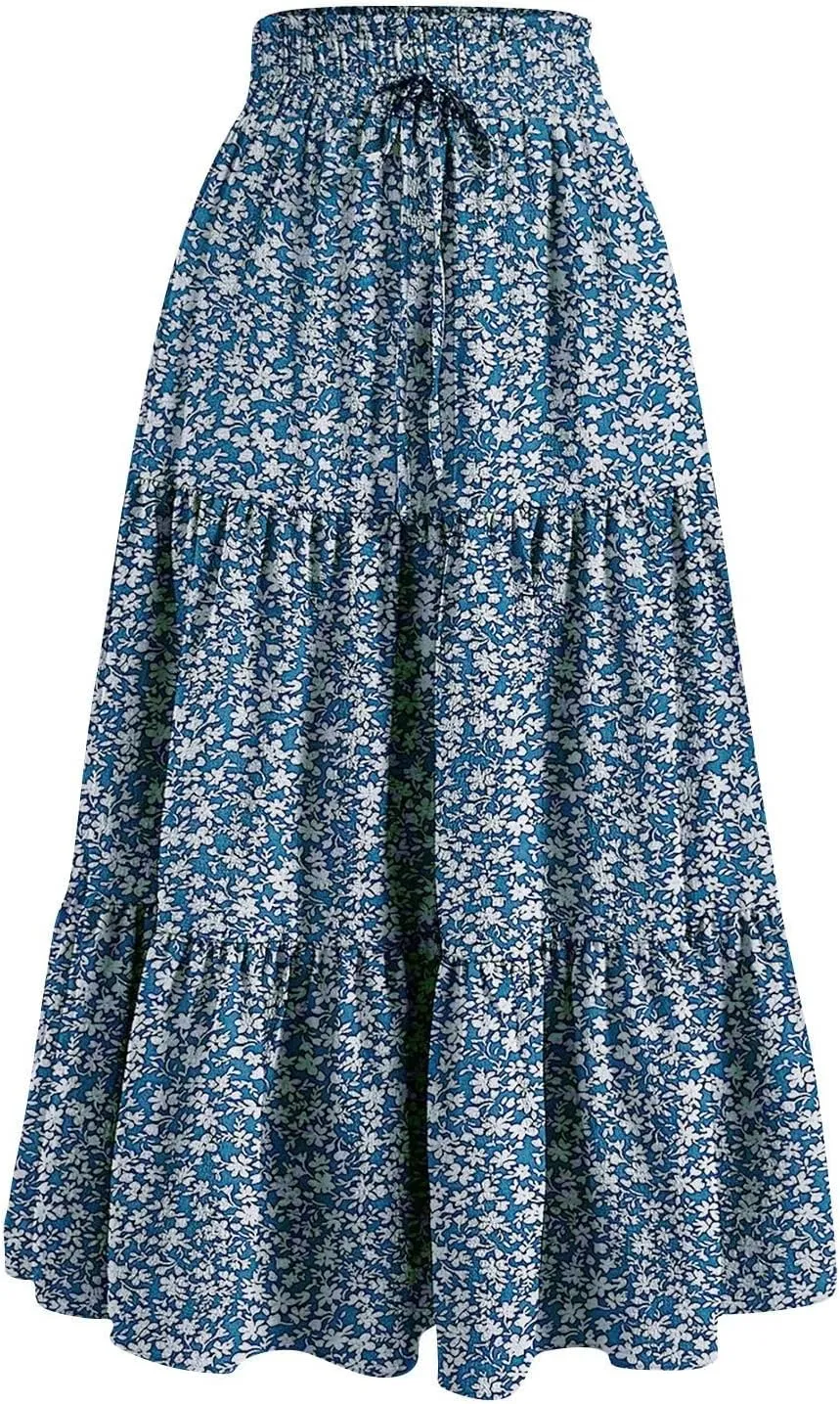 Women's Skirts Women's Summer Comfy Tiered Elastic High Waisted Skirts Casual Floral Print A Line Skirt