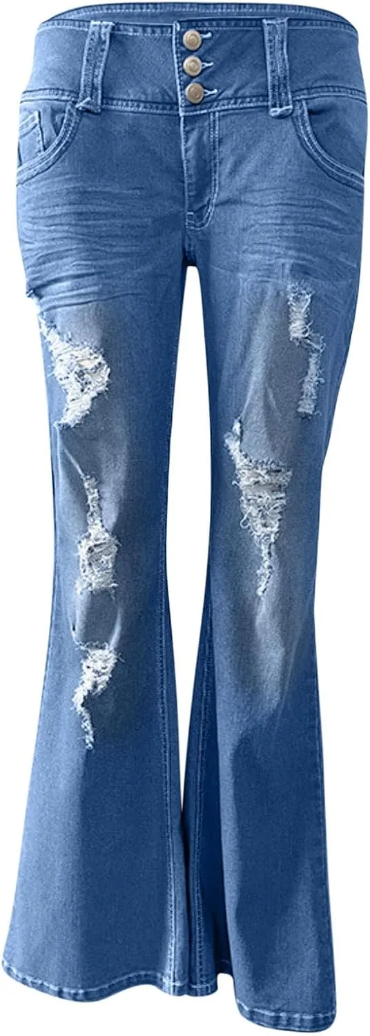 Womens Slimming Skinny Jeans Stretch Buttons High Waisted Comfortable Lounge Denim Fall 2024 Flattering Flared Jeans