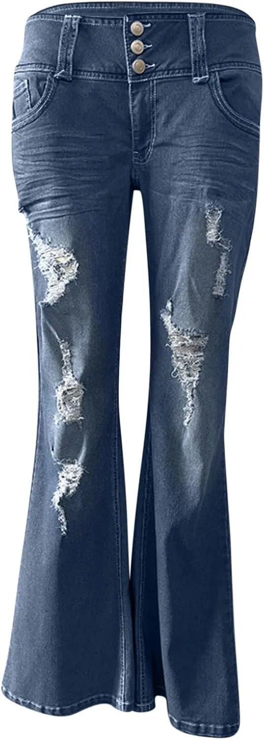 Womens Slimming Skinny Jeans Stretch Buttons High Waisted Comfortable Lounge Denim Fall 2024 Flattering Flared Jeans