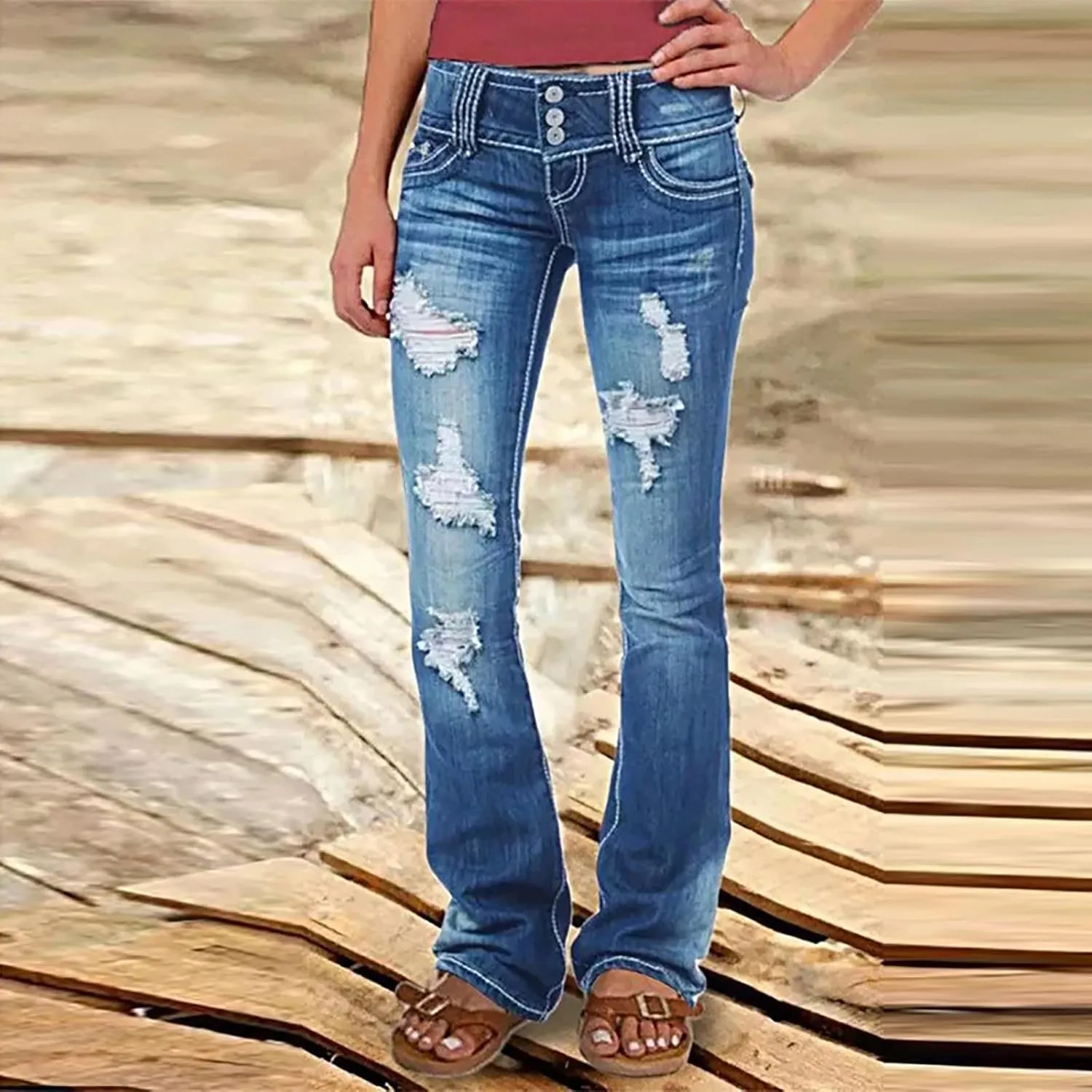 Womens Slimming Skinny Jeans Stretch Buttons High Waisted Comfortable Lounge Denim Fall 2024 Flattering Flared Jeans