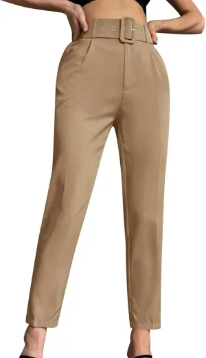 Women's Solid Color High Waisted Slim Straight Leg Nine Point Pants Dressy Casual Cropped Trousers Ankle Trousers