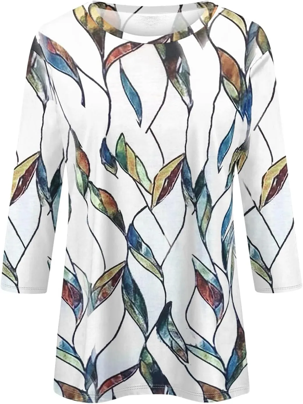 Womens Summer 3/4 Sleeve Tops 2025 Floral Print Round Neck Shirts Loose Fit Three Quarter Sleeve Tshirts