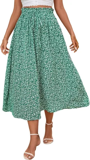 Women's Summer Boho Floral Maxi Skirt Casual High Waist Flowy Swing Tiered A Line Beach Long Skirts