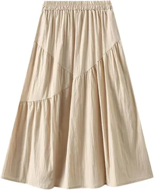 Womens Summer Boho Flowy Swing Tiered A-Line Midi Skirt Stretch Waist A-Line Big Swing Peasant Skirt 2025 Trendy