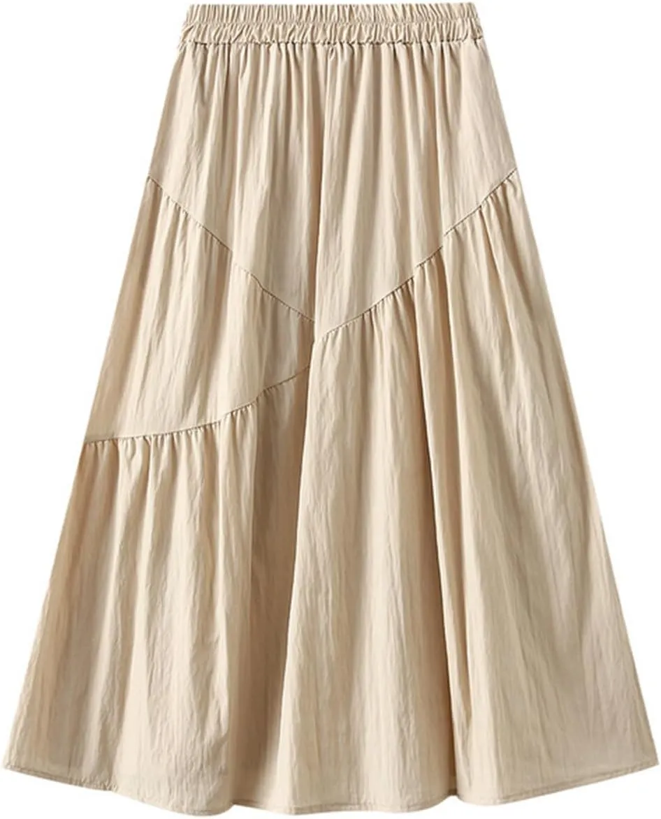Womens Summer Boho Flowy Swing Tiered A-Line Midi Skirt Stretch Waist A-Line Big Swing Peasant Skirt 2025 Trendy