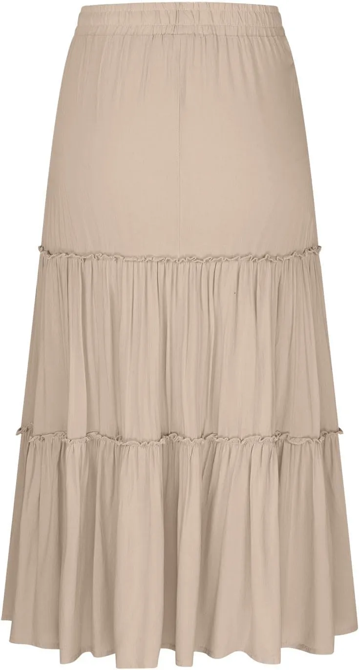 Women's Summer Casual Skirts Elastic High Waist A Line Skirt Flowy Layered Long Skirts Pencil Skirt Travel Outfit