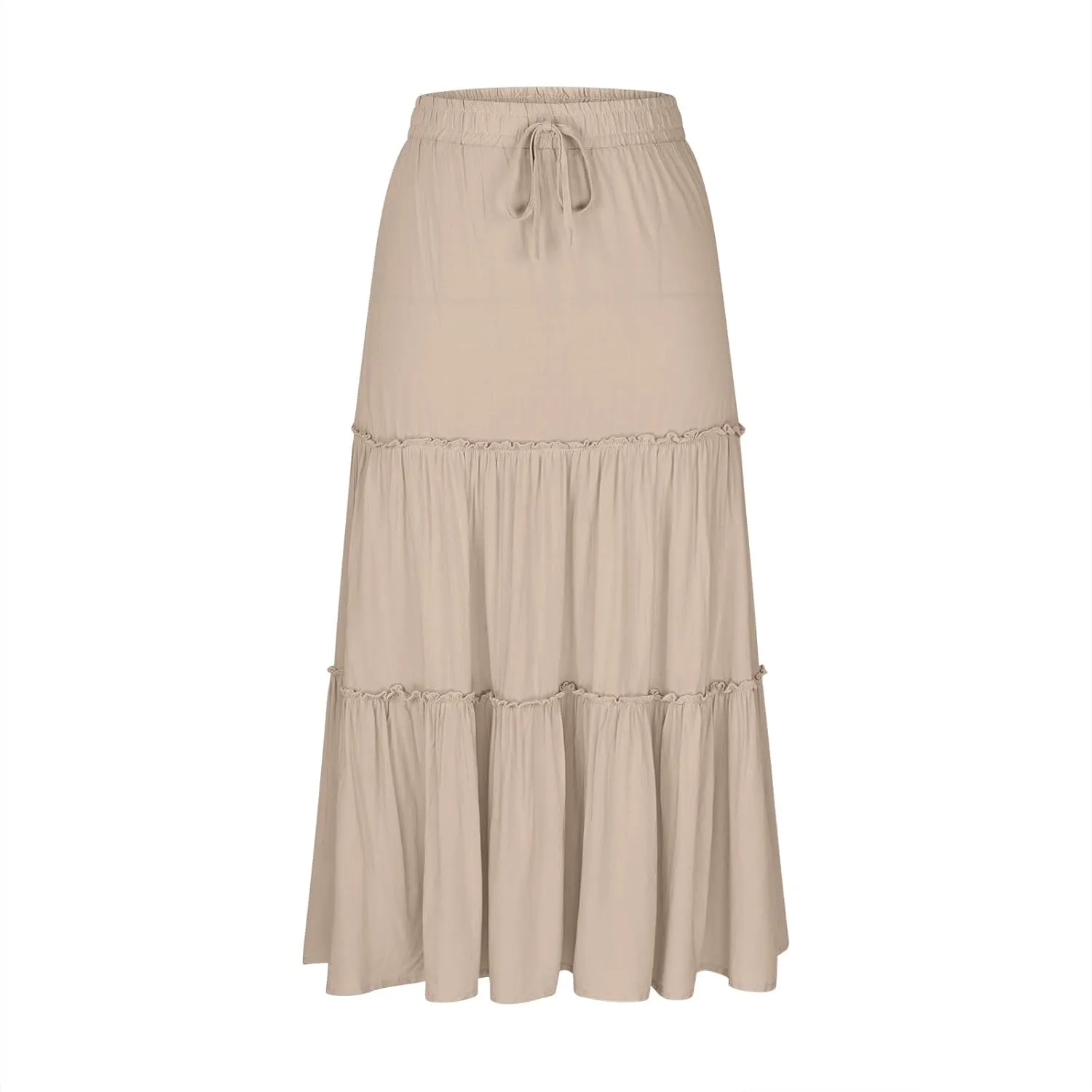 Women's Summer Casual Skirts Elastic High Waist A Line Skirt Flowy Layered Long Skirts Pencil Skirt Travel Outfit