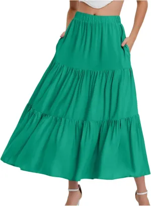 Women's Summer Elastic Waist Puffy Skirts Ruffles Hem Multi Layers Tulle A Line Skirt
