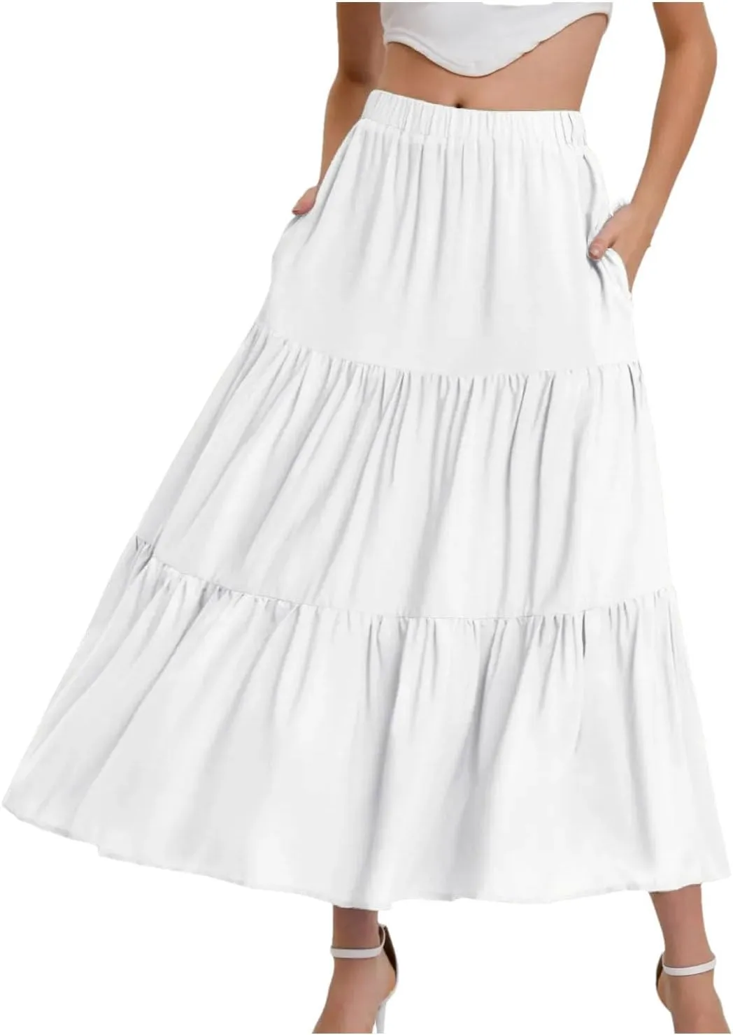 Women's Summer Elastic Waist Puffy Skirts Ruffles Hem Multi Layers Tulle A Line Skirt
