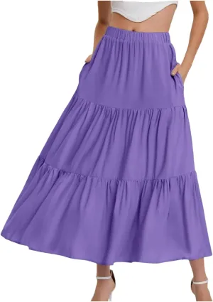 Women's Summer Elastic Waist Puffy Skirts Ruffles Hem Multi Layers Tulle A Line Skirt