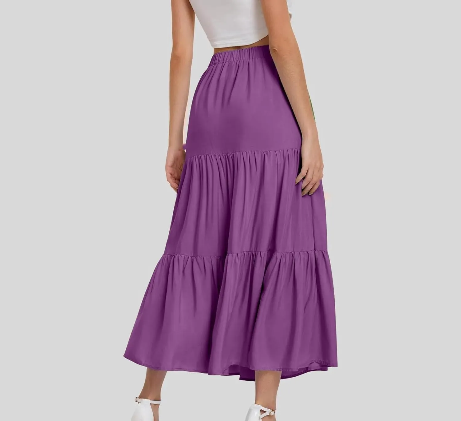 Women's Summer Elastic Waist Puffy Skirts Ruffles Hem Multi Layers Tulle A Line Skirt
