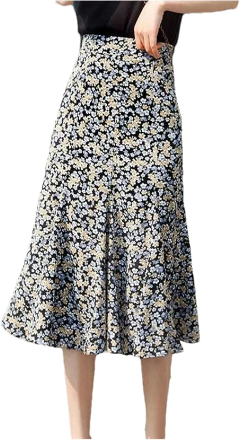 Women's Summer Floral Half-Length Skirt High Waist Slim Versatile A-Line Skirt