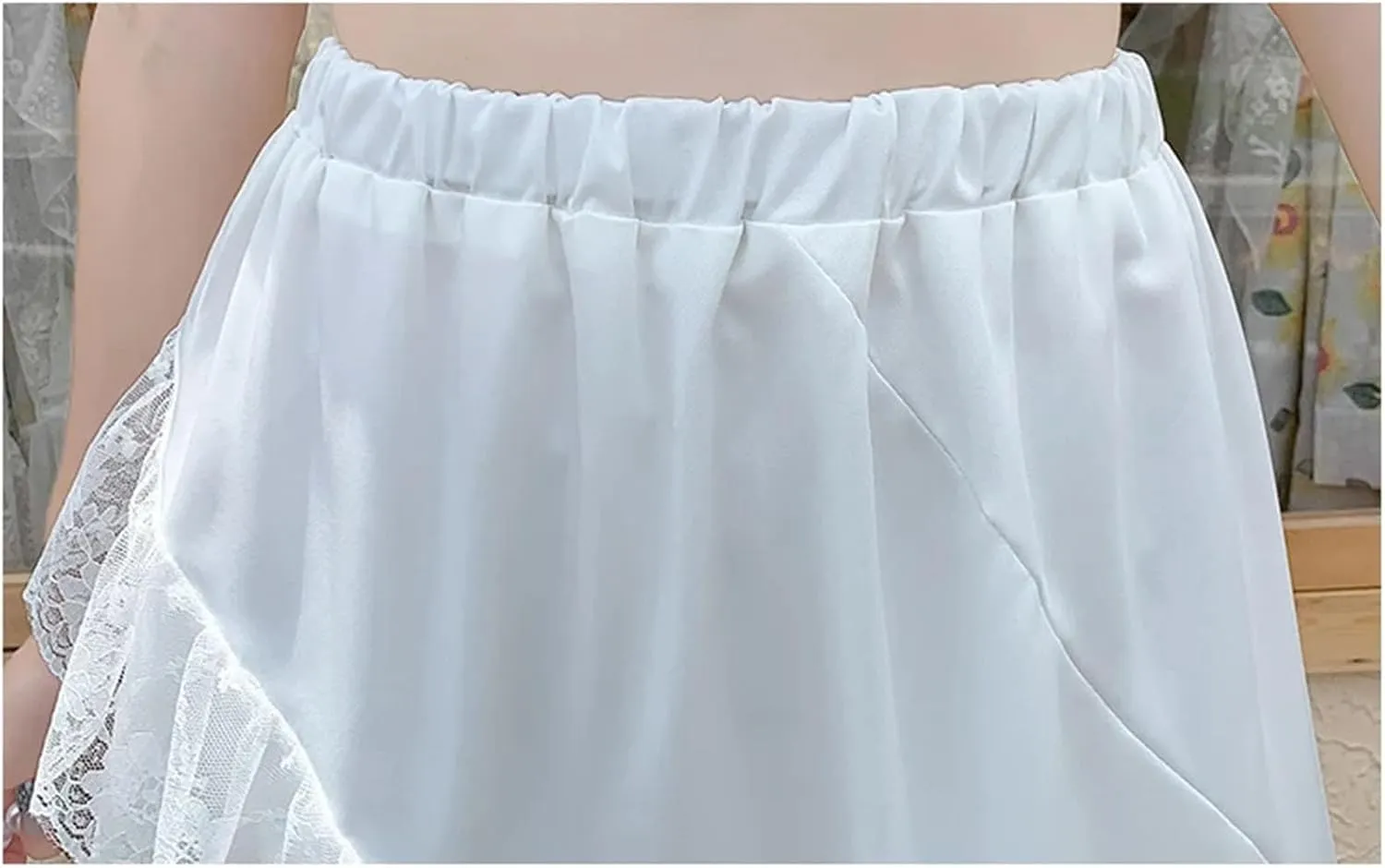 Women's Summer Irregular Lace A-LINE Skirt Korean Ruffles Elastic Waist Mid-Calf Skirts