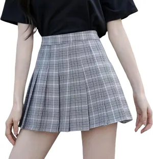 Womens Summer Skirts High Waist Trendy Plaid Pleated Y2K A-Line Uniform Cheer Mini Skirts for Girls 2025 Streetwear