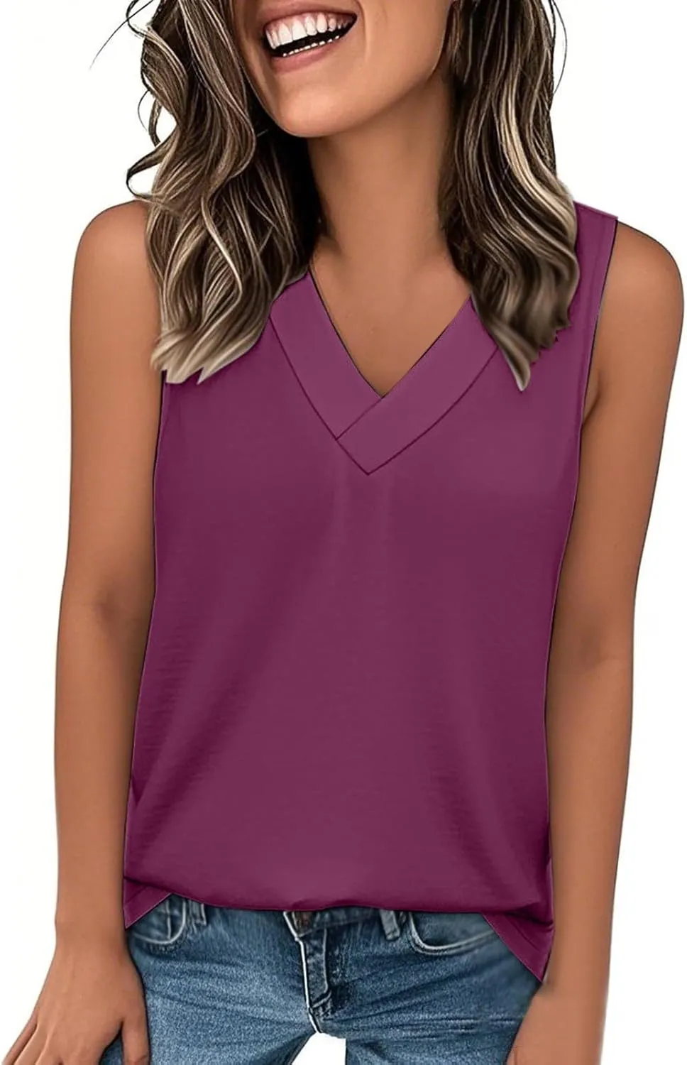Womens Tank Tops 2025 Sleeveless Summer Vacation Beach Tee Shirts V Neck Comfy Casual Flowy T Shirts