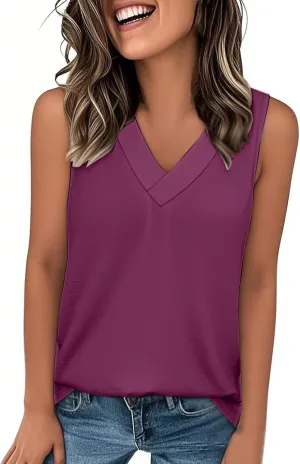 Womens Tank Tops 2025 Sleeveless Summer Vacation Beach Tee Shirts V Neck Comfy Casual Flowy T Shirts