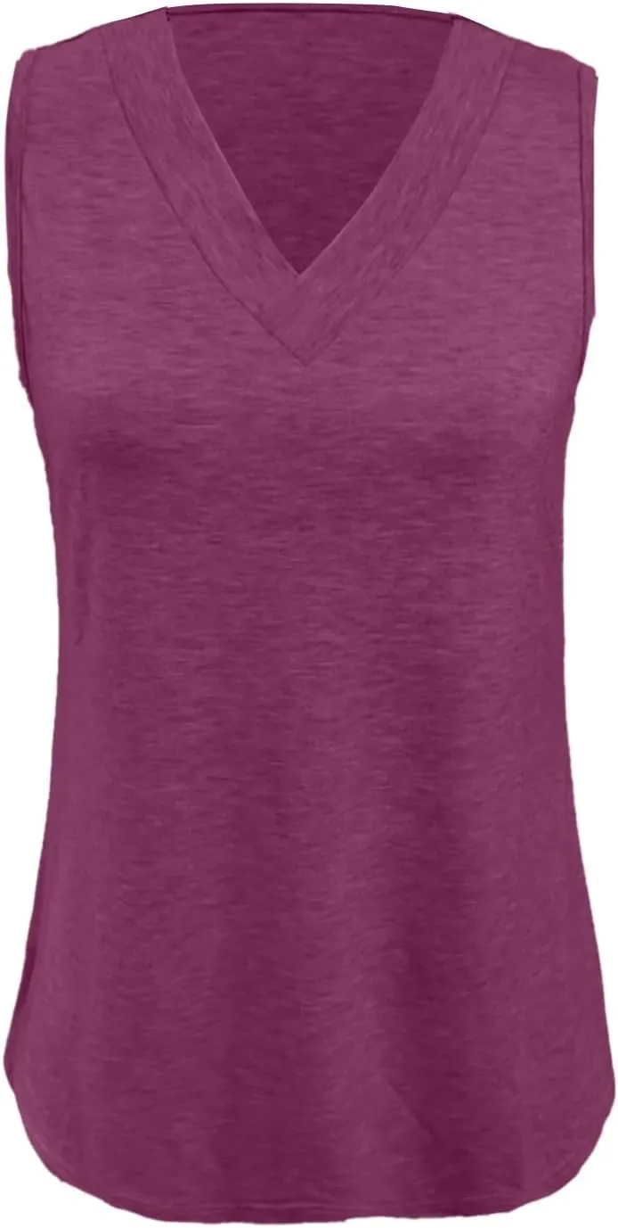 Womens Tank Tops 2025 Sleeveless Summer Vacation Beach Tee Shirts V Neck Comfy Casual Flowy T Shirts