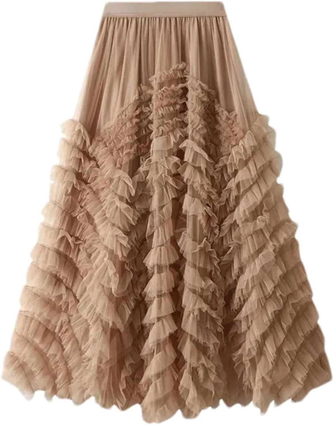 Women's Tiered Tulle Maxi A Line Skirt Summer High Waist Mesh Long Skirt