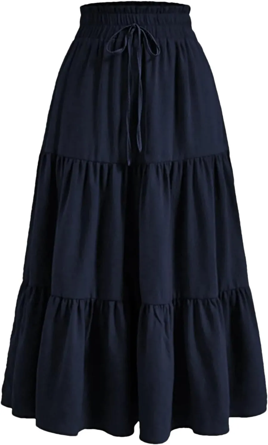 Women's Vintage Floral Print A Line Skirt Elastic High Waist Pleated Long Skirts