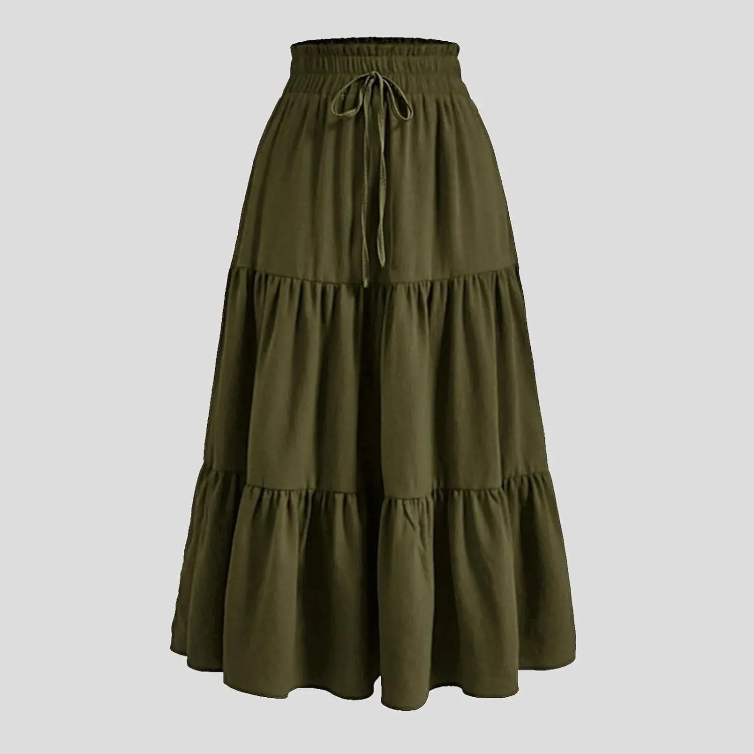 Women's Vintage Floral Print A Line Skirt Elastic High Waist Pleated Long Skirts