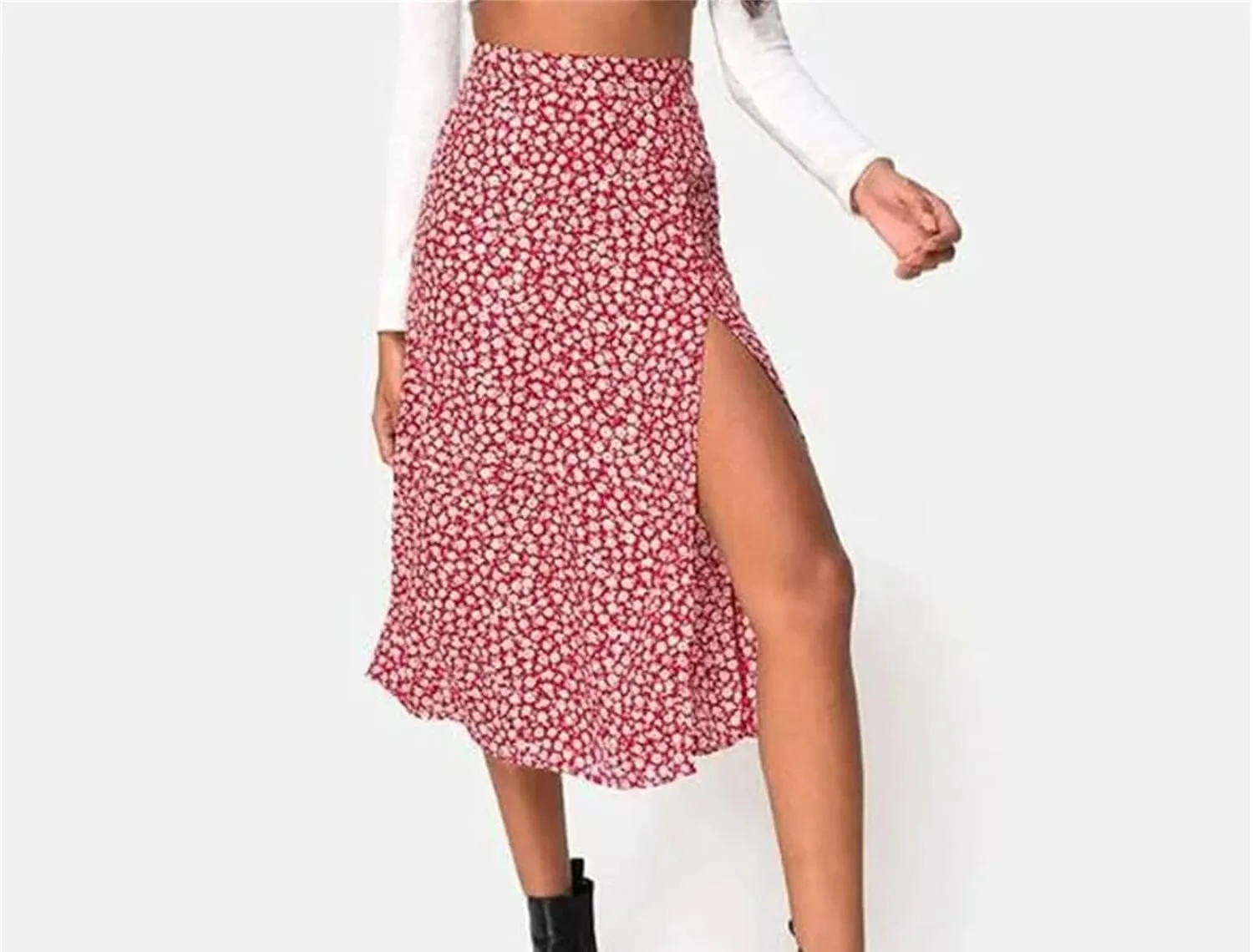 Women's Vintage Flower Print Beach Maxi Skirt Summer High Waist Stretch A-Line Skirt