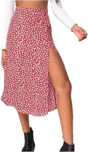 Women's Vintage Flower Print Beach Maxi Skirt Summer High Waist Stretch A-Line Skirt