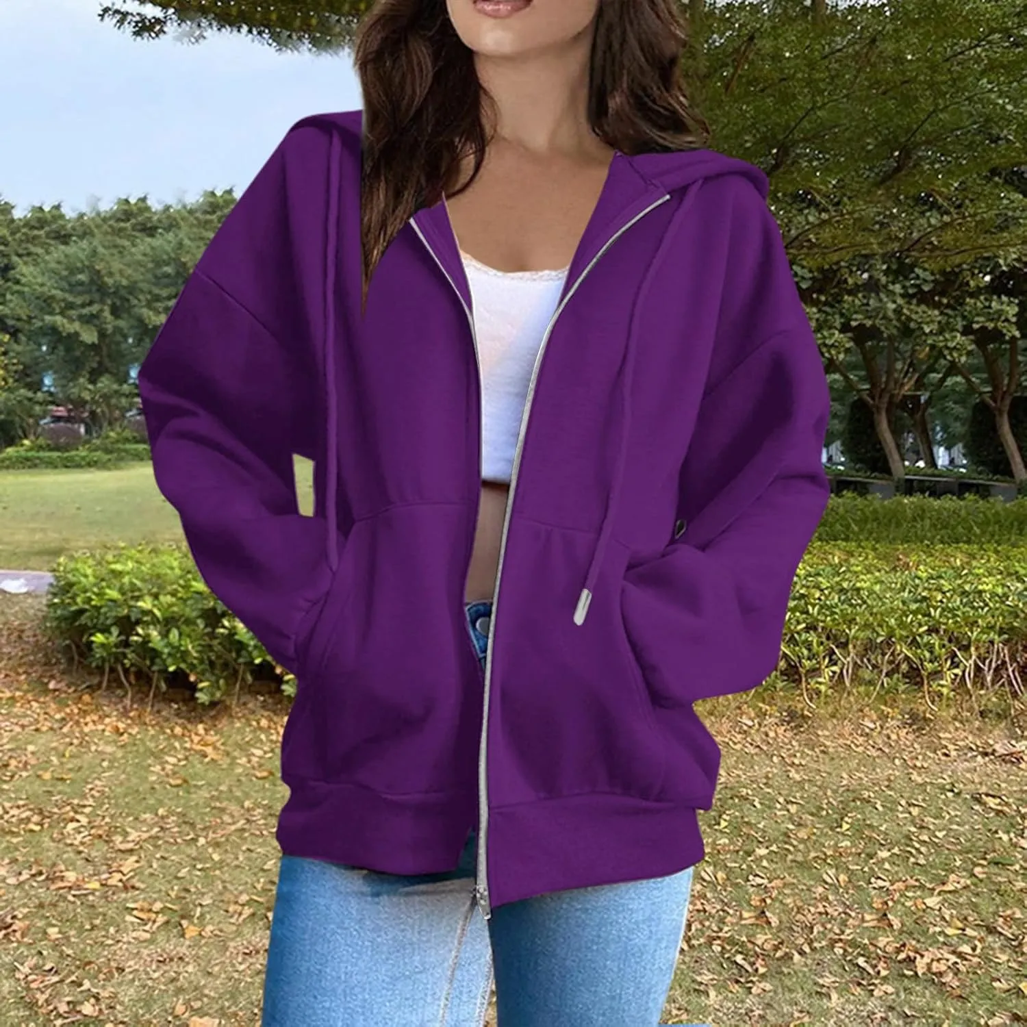 Womens Zip Up Hoodies 2024 Causal Lightweight Hooded Sweatshirt Long Sleeve Jackets Fall Outfits With Pockets
