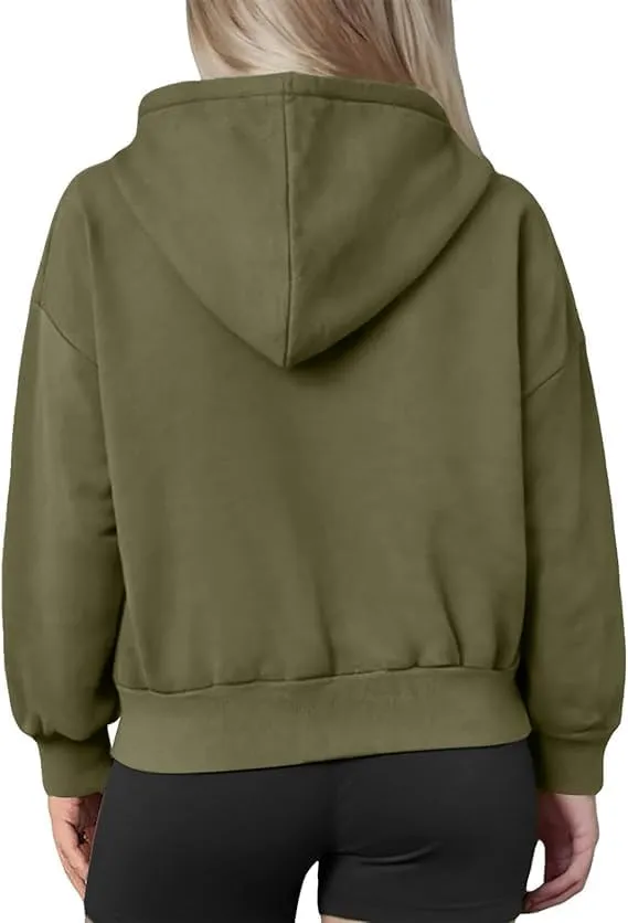 Womens Zip Up Hoodies Cropped Sweatshirts Casual Fleece Jackets Hooded Y2k Top Fall Outfits Clothes