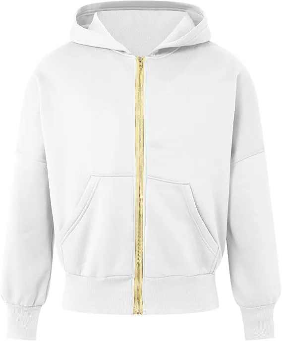 Womens Zip Up Hoodies Cropped Sweatshirts Casual Fleece Jackets Hooded Y2k Top Fall Outfits Clothes