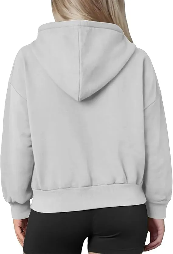 Womens Zip Up Hoodies Cropped Sweatshirts Casual Fleece Jackets Hooded Y2k Top Fall Outfits Clothes
