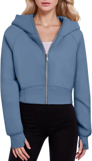 Womens Zip Up Hoodies Cropped Sweatshirts Fleece Jackets Fall Outfits Casual Hooded Y2k Tops Winter Clothes