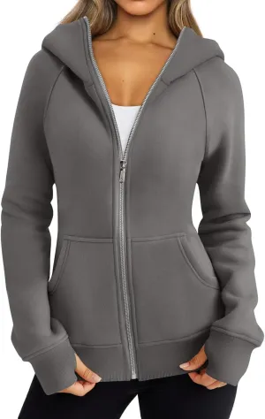 Womens Zip Up Hoodies Fleece Cropped Hooded Sweatshirts Long Sleeve Coat Outfit Teens Preppy Clothes