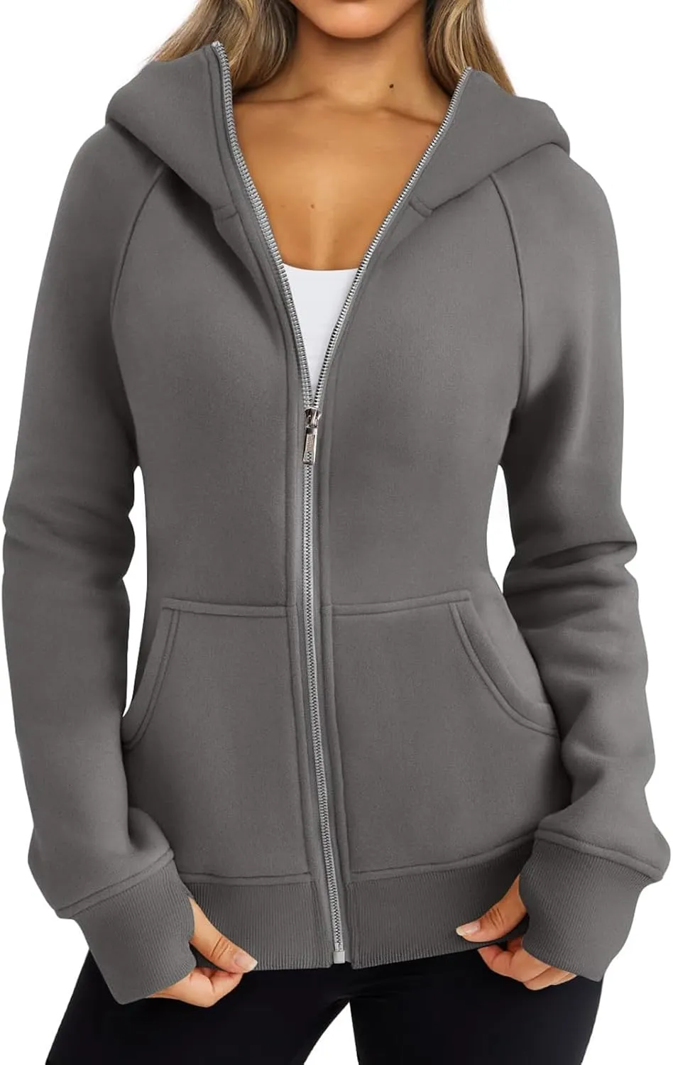 Womens Zip Up Hoodies Fleece Cropped Hooded Sweatshirts Long Sleeve Coat Outfit Teens Preppy Clothes