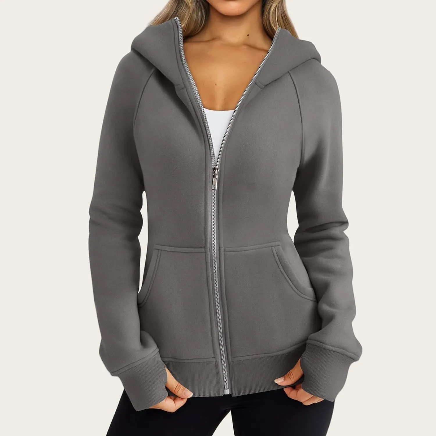 Womens Zip Up Hoodies Fleece Cropped Hooded Sweatshirts Long Sleeve Coat Outfit Teens Preppy Clothes