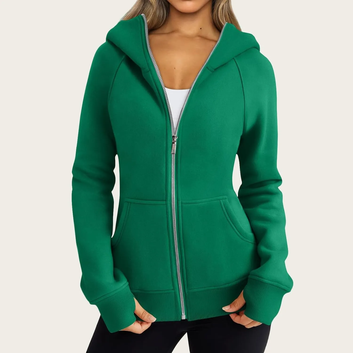 Womens Zip Up Hoodies Fleece Cropped Hooded Sweatshirts Long Sleeve Coat Outfit Teens Preppy Clothes