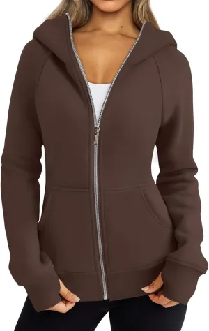 Womens Zip Up Hoodies Fleece Cropped Hooded Sweatshirts Long Sleeve Coat Outfit Teens Preppy Clothes