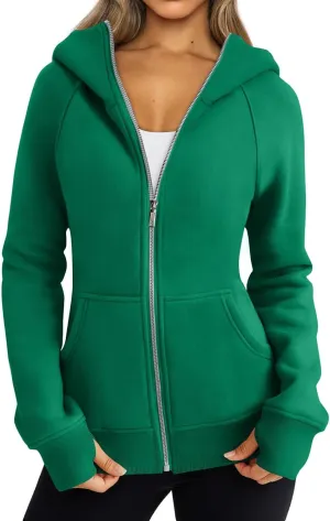Womens Zip Up Hoodies Fleece Cropped Hooded Sweatshirts Long Sleeve Coat Outfit Teens Preppy Clothes