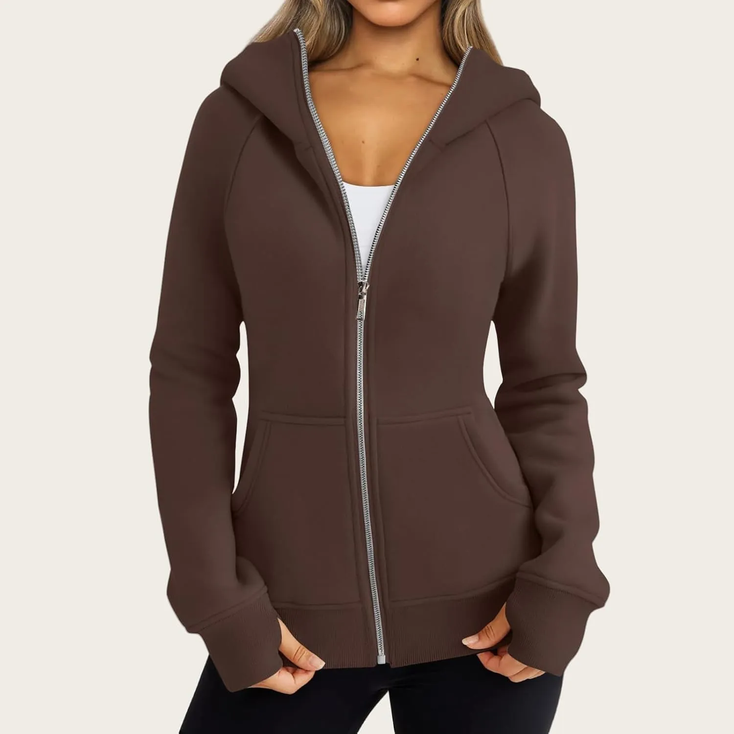 Womens Zip Up Hoodies Fleece Cropped Hooded Sweatshirts Long Sleeve Coat Outfit Teens Preppy Clothes