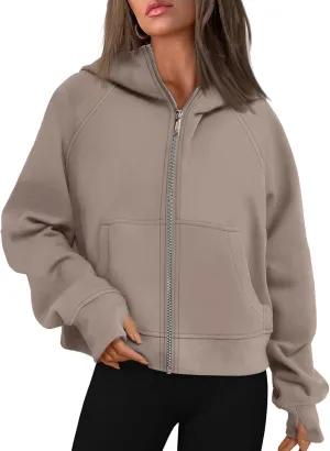 Womens Zip Up Hoodies Fleece Jackets Oversized Sweatshirts Fall Fashion Outfits 2024 Sweaters Winter Clothes